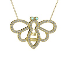 Akuamarin ve beyaz zirkon 18 ayar altın kolye (40 cm gümüş rolo zincir)