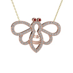Garnet ve beyaz zirkon 14 ayar rose altın kolye (40 cm gümüş rolo zincir)