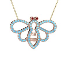 Bumblebee Arı Kolye - Garnet ve akuamarin 18 ayar rose altın kolye (40 cm altın rolo zincir) #jqcdhh
