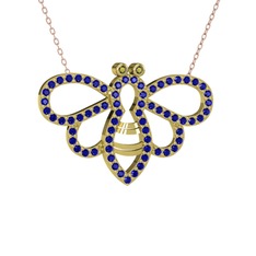 Peridot ve lab safir 8 ayar altın kolye (40 cm rose altın rolo zincir)