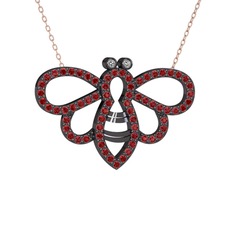 Bumblebee Arı Kolye - Beyaz zirkon ve garnet 925 ayar siyah rodyum kaplama gümüş kolye (40 cm gümüş rolo zincir) #koq5cq