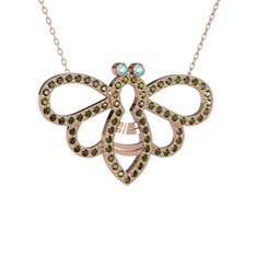 Bumblebee Arı Kolye - Akuamarin ve peridot 8 ayar rose altın kolye (40 cm rose altın rolo zincir) #kqwets