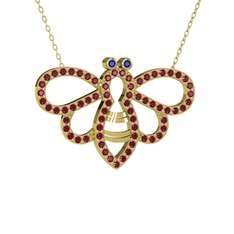 Bumblebee Arı Kolye - Lab safir ve kök zümrüt 8 ayar altın kolye (40 cm altın rolo zincir) #kuitt3