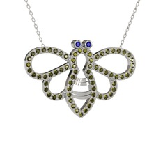 Bumblebee Arı Kolye - Lab safir ve peridot 14 ayar beyaz altın kolye (40 cm gümüş rolo zincir) #l032pd