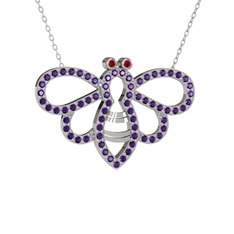 Bumblebee Arı Kolye - Rodolit garnet ve ametist 925 ayar gümüş kolye (40 cm beyaz altın rolo zincir) #l0qk35