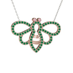 Bumblebee Arı Kolye - Pembe kuvars ve yeşil kuvars 14 ayar rose altın kolye (40 cm gümüş rolo zincir) #larun2