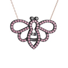 Bumblebee Arı Kolye - Swarovski ve pembe kuvars 925 ayar siyah rodyum kaplama gümüş kolye (40 cm rose altın rolo zincir) #ljjgo8
