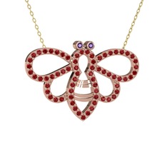 Bumblebee Arı Kolye - Ametist ve garnet 14 ayar rose altın kolye (40 cm altın rolo zincir) #lvev9u