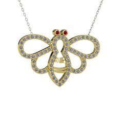 Bumblebee Arı Kolye - Rodolit garnet ve pırlanta 8 ayar altın kolye (0.737 karat, 40 cm beyaz altın rolo zincir) #lyeh31