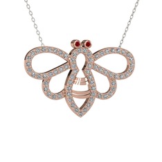 Bumblebee Arı Kolye - Garnet ve beyaz zirkon 14 ayar rose altın kolye (40 cm beyaz altın rolo zincir) #me57hz