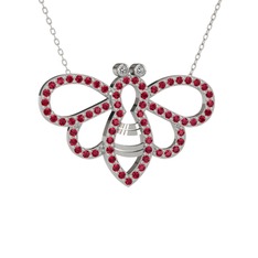 Bumblebee Arı Kolye - Swarovski ve rodolit garnet 14 ayar beyaz altın kolye (40 cm gümüş rolo zincir) #mo3bqz