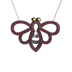 Bumblebee Arı Kolye - Sitrin ve kök zümrüt 925 ayar siyah rodyum kaplama gümüş kolye (40 cm rose altın rolo zincir) #mxxc98