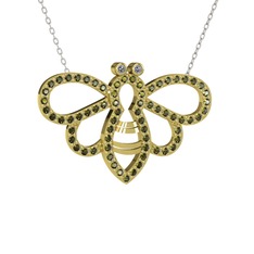 Bumblebee Arı Kolye - Pırlanta ve peridot 14 ayar altın kolye (0.022 karat, 40 cm beyaz altın rolo zincir) #ntm9aj