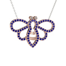 Swarovski ve lab safir 14 ayar rose altın kolye (40 cm beyaz altın rolo zincir)