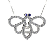 Bumblebee Arı Kolye - Lab safir ve pırlanta 925 ayar gümüş kolye (0.737 karat, 40 cm beyaz altın rolo zincir) #ou445x