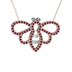 Pırlanta ve garnet 925 ayar gümüş kolye (0.022 karat, 40 cm rose altın rolo zincir)