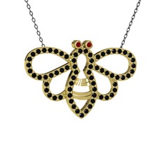 Bumblebee Arı Kolye - Garnet ve siyah zirkon 18 ayar altın kolye (40 cm gümüş rolo zincir) #ozva3c