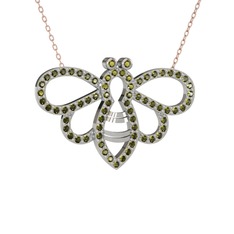 Bumblebee Arı Kolye - Peridot 18 ayar beyaz altın kolye (40 cm rose altın rolo zincir) #p9ncg1