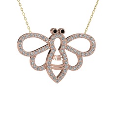 Siyah zirkon ve beyaz zirkon 14 ayar rose altın kolye (40 cm gümüş rolo zincir)