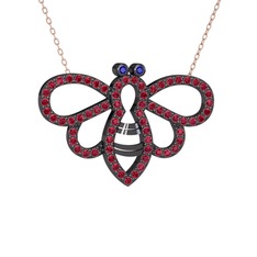 Bumblebee Arı Kolye - Lab safir ve rodolit garnet 925 ayar siyah rodyum kaplama gümüş kolye (40 cm gümüş rolo zincir) #qagb1w