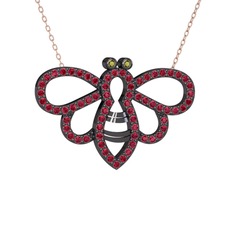 Peridot ve rodolit garnet 925 ayar siyah rodyum kaplama gümüş kolye (40 cm rose altın rolo zincir)