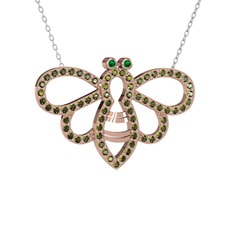 Bumblebee Arı Kolye - Yeşil kuvars ve peridot 14 ayar rose altın kolye (40 cm beyaz altın rolo zincir) #qov0nm