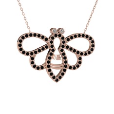 Bumblebee Arı Kolye - Swarovski ve siyah zirkon 14 ayar rose altın kolye (40 cm gümüş rolo zincir) #r2h25g