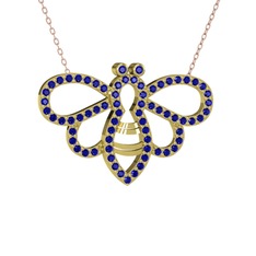 Bumblebee Arı Kolye - Lab safir 925 ayar altın kaplama gümüş kolye (40 cm rose altın rolo zincir) #r7xgza
