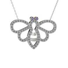 Bumblebee Arı Kolye - Ametist ve pırlanta 925 ayar gümüş kolye (0.737 karat, 40 cm beyaz altın rolo zincir) #r9pc0v