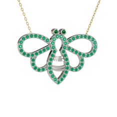 Bumblebee Arı Kolye - Yeşil kuvars ve kök yakut 14 ayar beyaz altın kolye (40 cm gümüş rolo zincir) #rmbsx3