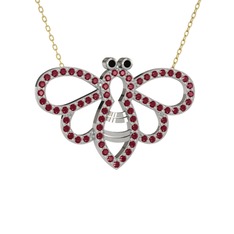 Bumblebee Arı Kolye - Siyah zirkon ve kök zümrüt 8 ayar beyaz altın kolye (40 cm altın rolo zincir) #rumkh4