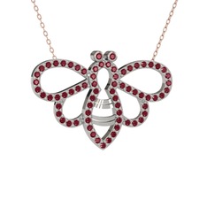 Bumblebee Arı Kolye - Kök yakut ve kök zümrüt 925 ayar gümüş kolye (40 cm rose altın rolo zincir) #s9d8og