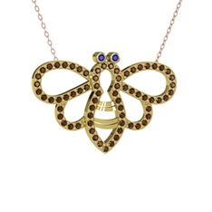 Bumblebee Arı Kolye - Lab safir ve dumanlı kuvars 8 ayar altın kolye (40 cm rose altın rolo zincir) #sacrmg