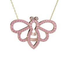 Swarovski ve pembe kuvars 18 ayar rose altın kolye (40 cm altın rolo zincir)