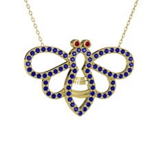 Rodolit garnet ve lab safir 18 ayar altın kolye (40 cm altın rolo zincir)