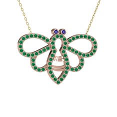 Bumblebee Arı Kolye - Lab safir ve yeşil kuvars 925 ayar rose altın kaplama gümüş kolye (40 cm altın rolo zincir) #tet2yc