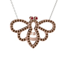 Rodolit garnet ve dumanlı kuvars 925 ayar rose altın kaplama gümüş kolye (40 cm gümüş rolo zincir)