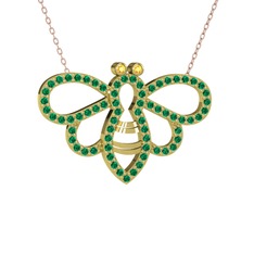 Bumblebee Arı Kolye - Sitrin ve yeşil kuvars 8 ayar altın kolye (40 cm gümüş rolo zincir) #ts0wr0