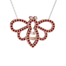 Bumblebee Arı Kolye - Pembe kuvars ve garnet 18 ayar rose altın kolye (40 cm gümüş rolo zincir) #u54gf2