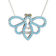 Bumblebee Arı Kolye - Peridot ve akuamarin 8 ayar beyaz altın kolye (40 cm beyaz altın rolo zincir) #u9ivhj