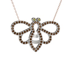 Bumblebee Arı Kolye - Peridot ve dumanlı kuvars 925 ayar gümüş kolye (40 cm rose altın rolo zincir) #uc9z98