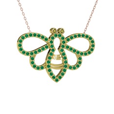 Bumblebee Arı Kolye - Peridot ve yeşil kuvars 14 ayar altın kolye (40 cm rose altın rolo zincir) #ue5mld