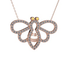 Bumblebee Arı Kolye - Sitrin ve pırlanta 14 ayar rose altın kolye (0.737 karat, 40 cm rose altın rolo zincir) #uk9o4e