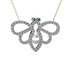 Bumblebee Arı Kolye - Yeşil kuvars ve pırlanta 14 ayar beyaz altın kolye (0.737 karat, 40 cm altın rolo zincir) #uqhajc