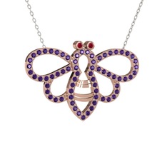 Rodolit garnet ve ametist 14 ayar rose altın kolye (40 cm beyaz altın rolo zincir)