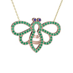 Bumblebee Arı Kolye - Lab safir ve kök yakut 14 ayar rose altın kolye (40 cm altın rolo zincir) #v94bty