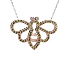 Bumblebee Arı Kolye - Beyaz zirkon ve peridot 18 ayar rose altın kolye (40 cm beyaz altın rolo zincir) #vet129