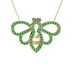 Bumblebee Arı Kolye - Ametist ve kök yakut 8 ayar altın kolye (40 cm altın rolo zincir) #vfxmcw