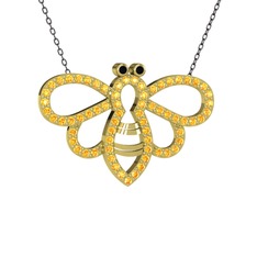 Bumblebee Arı Kolye - Siyah zirkon ve sitrin 18 ayar altın kolye (40 cm gümüş rolo zincir) #vohsbz