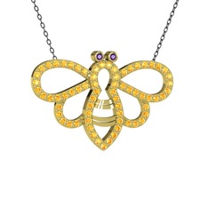 Bumblebee Arı Kolye - Ametist ve sitrin 18 ayar altın kolye (40 cm gümüş rolo zincir) #w0io0e